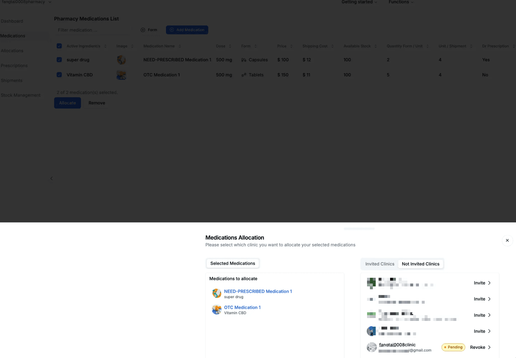 Medications Allocation - Pending Invitation