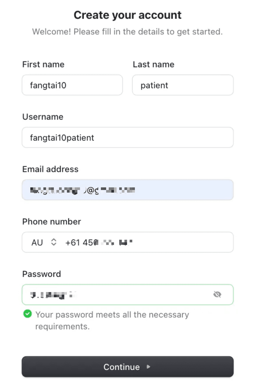 Patient Sign Up Page