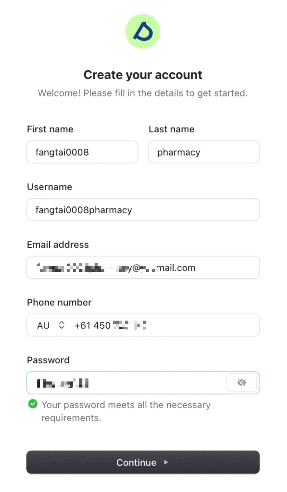 Pharmacy Registration Screenshot